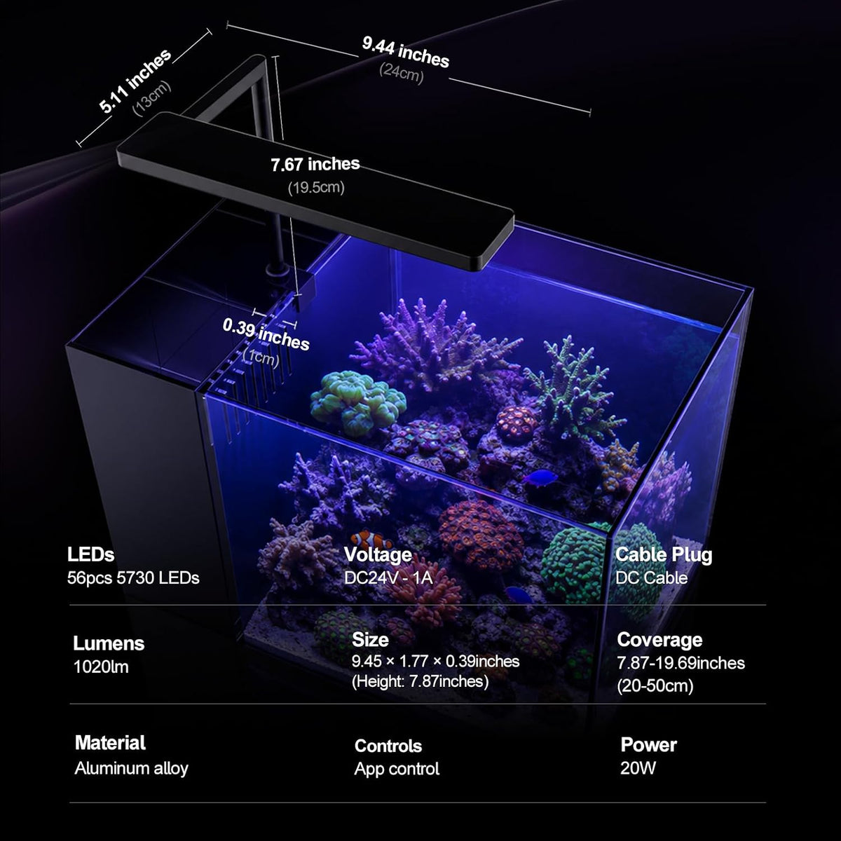 Solo Series Nano Aquarium Light for Saltwater and Reef Coral Tanks