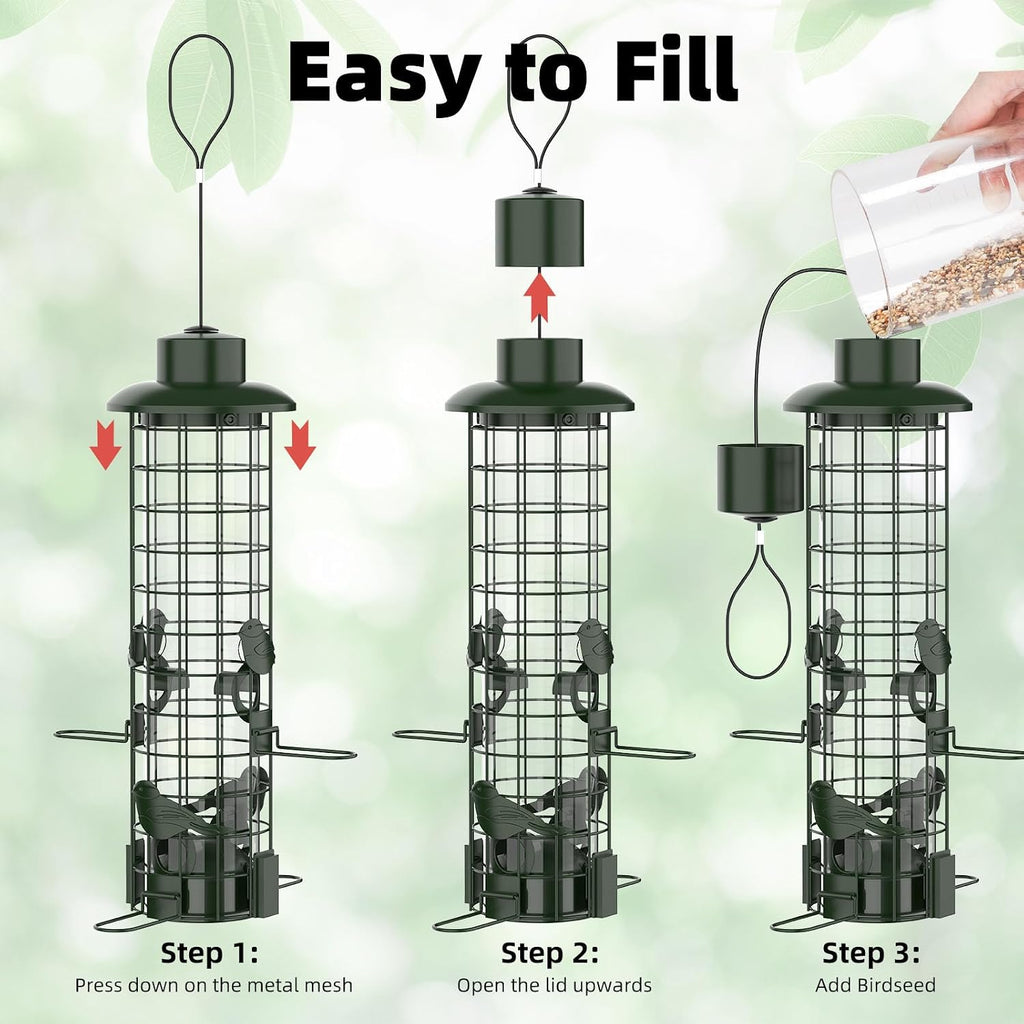 Squirrel Proof Bird Feeder,Metal Mesh Bird Feeders for Outdoors Hanging,Gravity Protection Squirrel Proof Wild Bird