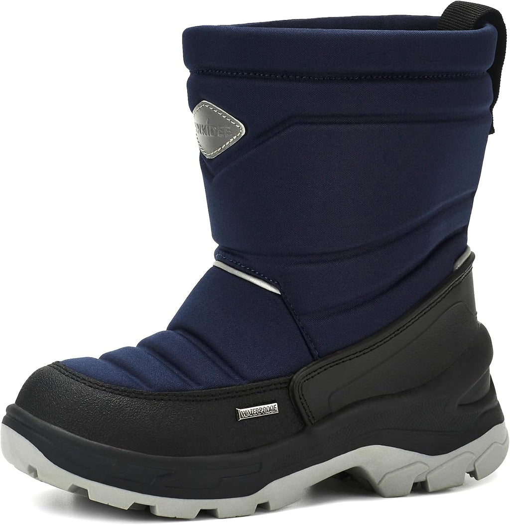 Size 12 US Waterproof Reflective Winter Snow Boots Slip Resistant (Toddler/Little Kid) Navy