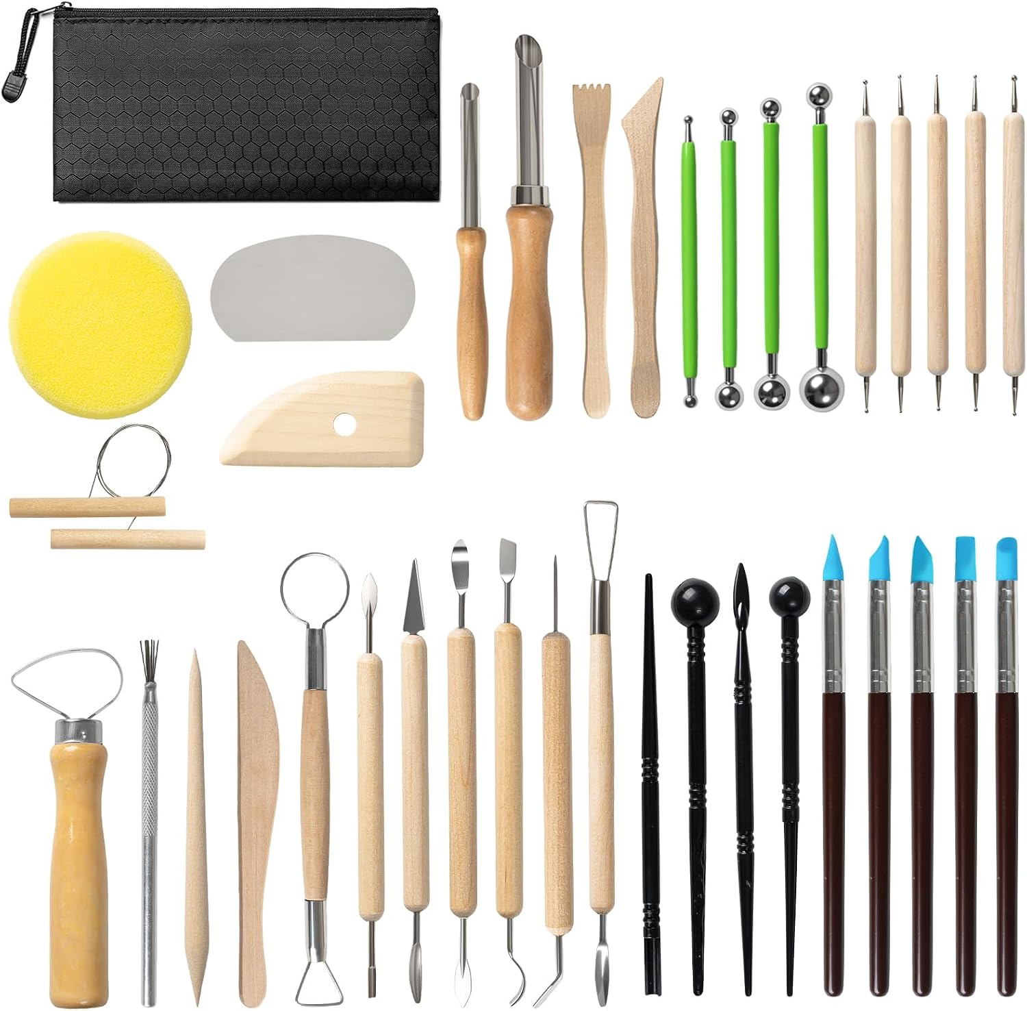 38 Pcs Pottery Tools & Air Dry Clay Tools Kit – Modeling Tools Set for Carving, Shaping, Molding & Crafting – Ideal