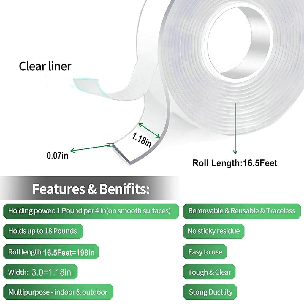 Invisible Bond Nano Double Sided Mounting Tape Heavy Duty,16.5FT