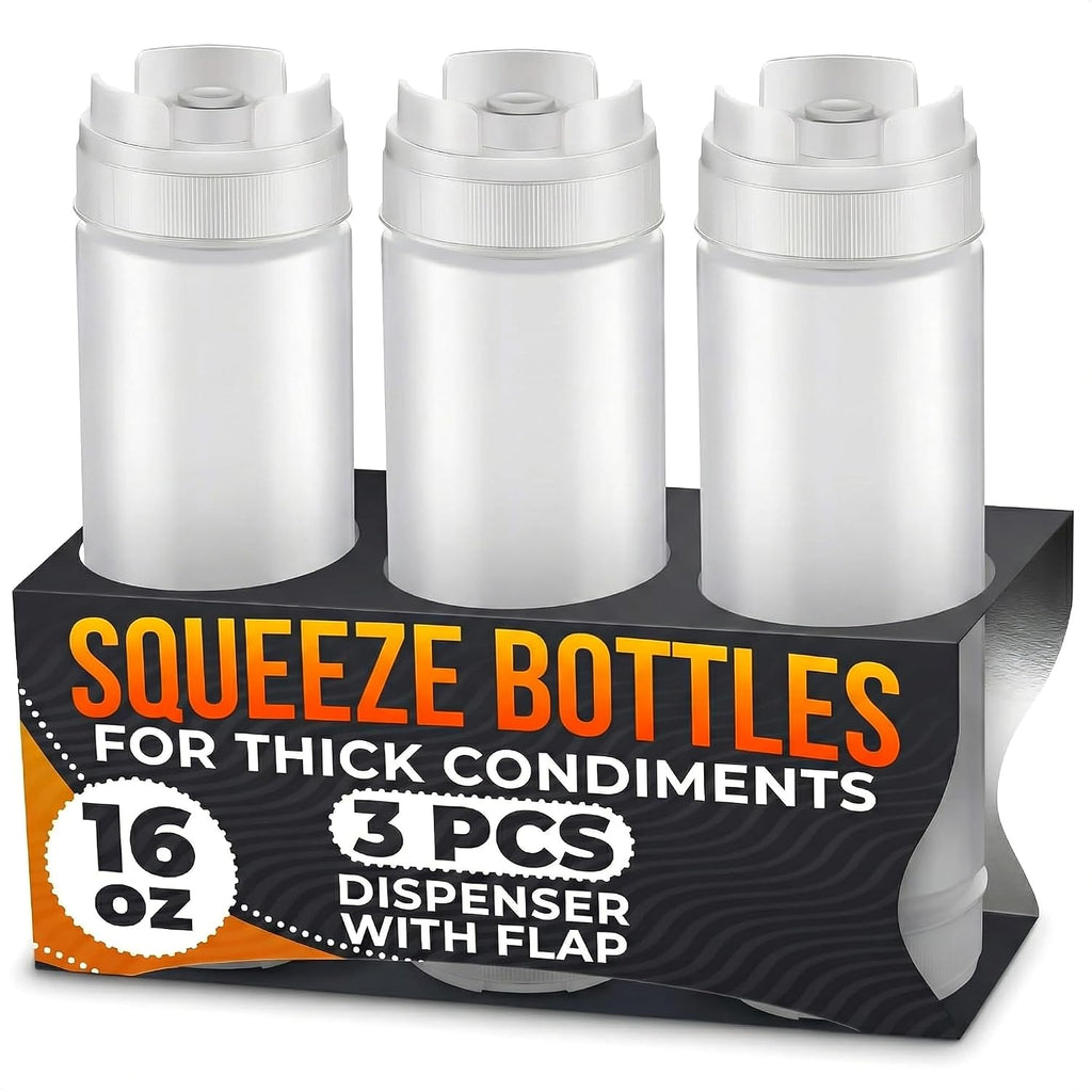 3 Pcs 16 oz Inverted Condiment Squeeze Bottles for Sauces, Refillable