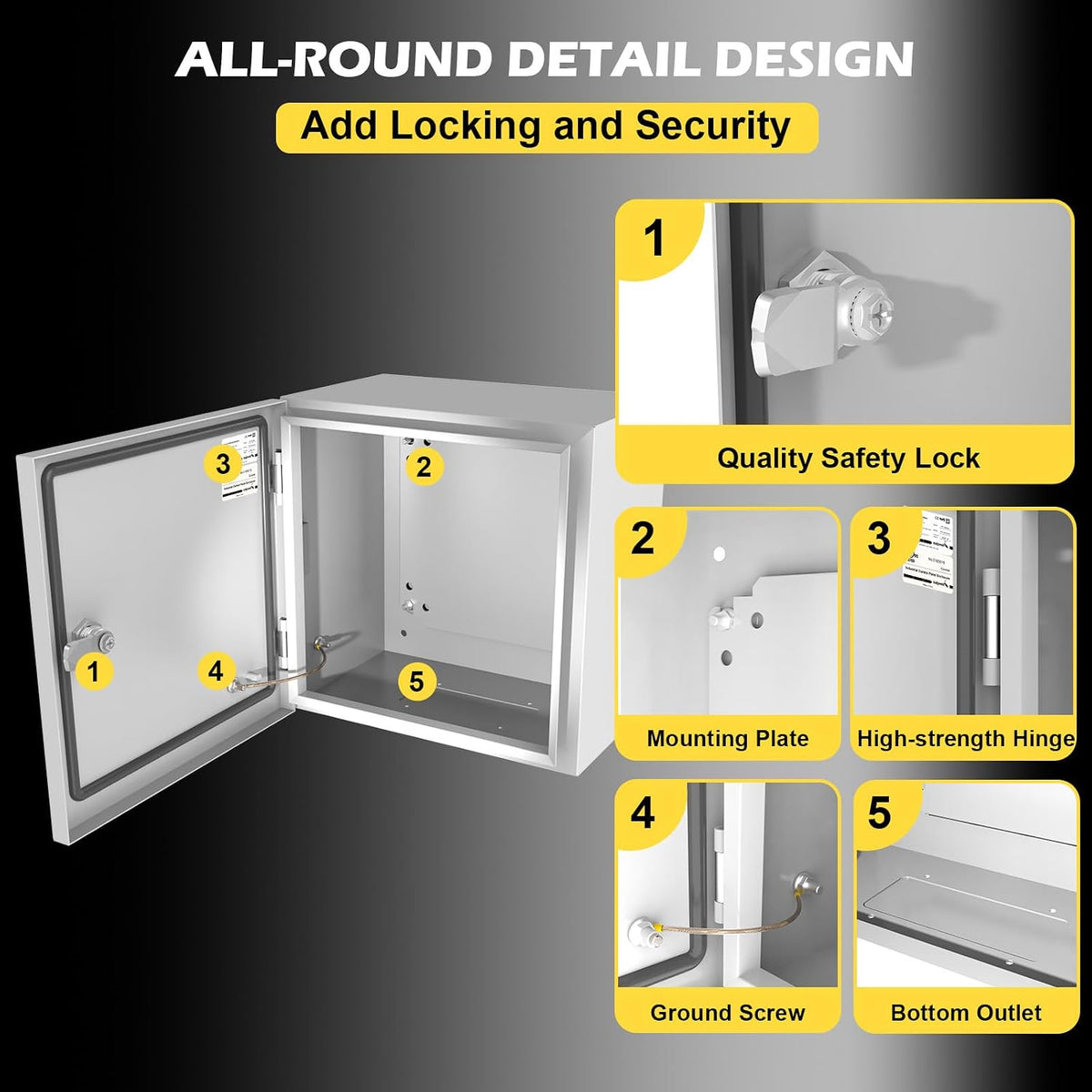 Electrical Junction Box, 12"x10"x8" NEMA Steel Enclosure P66 Waterproof & Dustproof Outdoor/Indoor Electrical Project Box with Mounting Plate