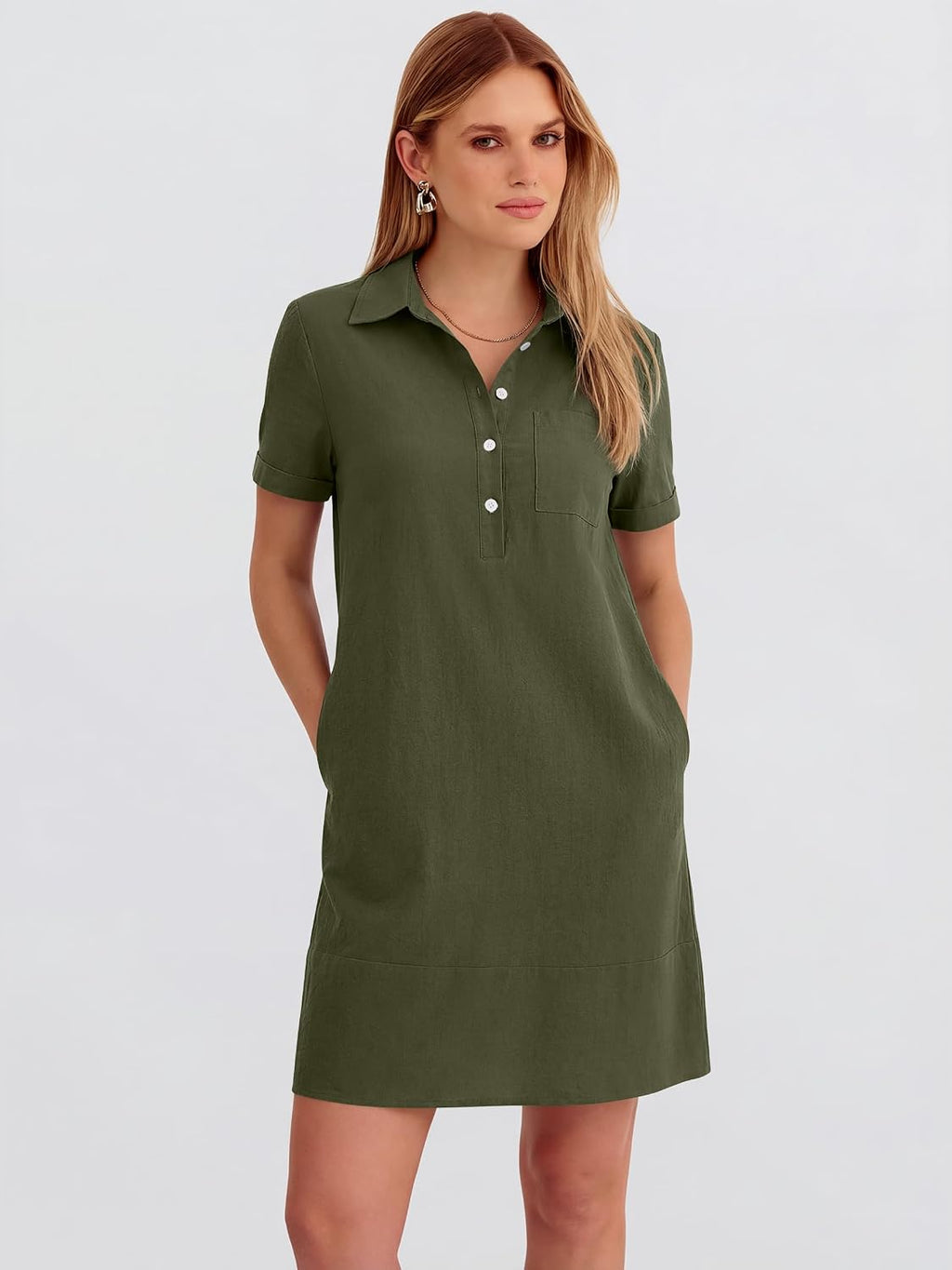 Womens Summer Casual Short Sleeve Shirt Dresses