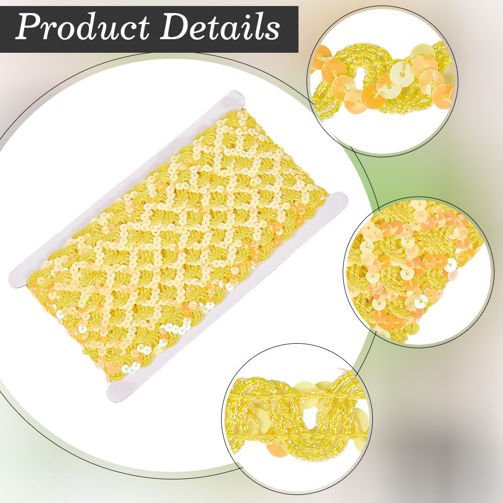 12 Yards Yellow Sequin Trim Sequins Beaded Strip Rick Rack Wave Gimp Woven Trim Metallic Glitter Ric Rac Braid
