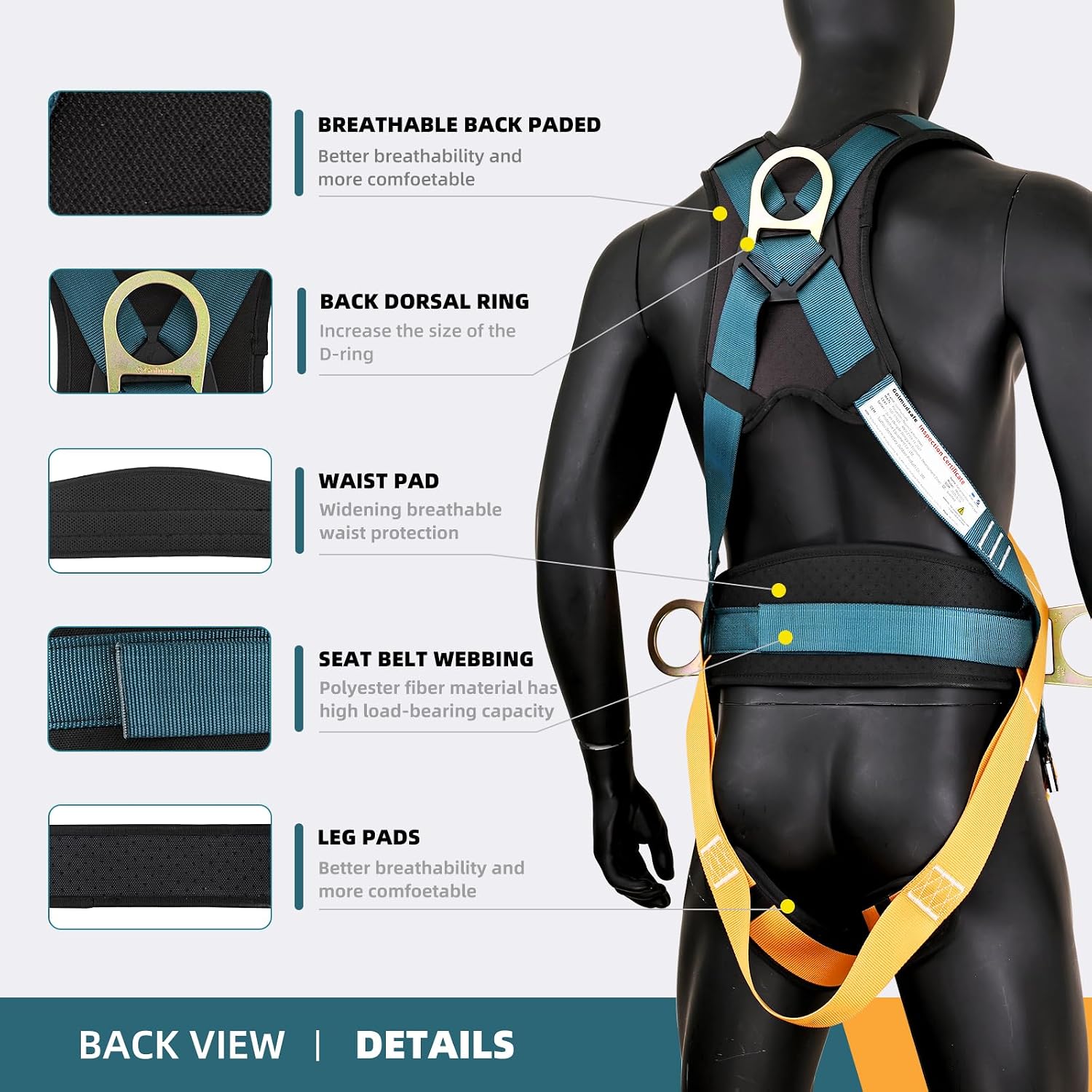 Fall Protection Harness,Safety Harness Fall Protection for Roofing/Electrical Work,Cushion bag&extra 30FT Rope