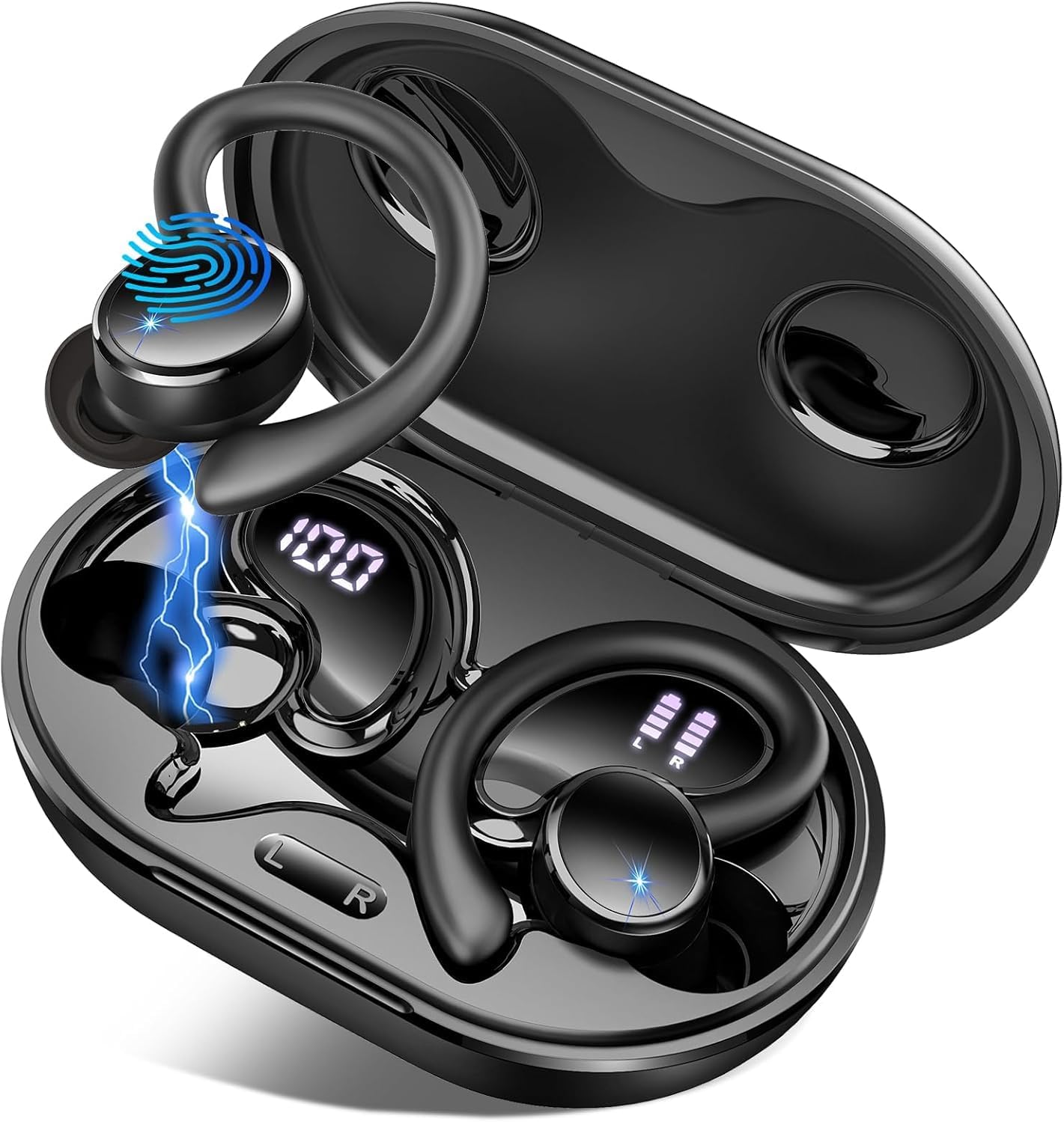 Wireless Earbuds, Bluetooth 5.4 Headphones Sport, 50H Deep Bass Sound Over Ear Buds with 4 ENC Noise Cancelling Mic