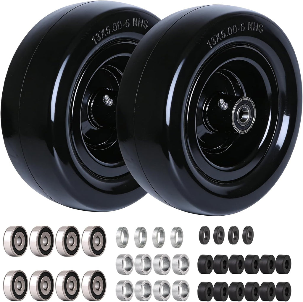 2-Pack 13x5.00-6 Tires for Zero Turn Mower | with Upgraded 3/4" 5/8" and 1/2" Bearing ,13x5.00-6 Flat Free