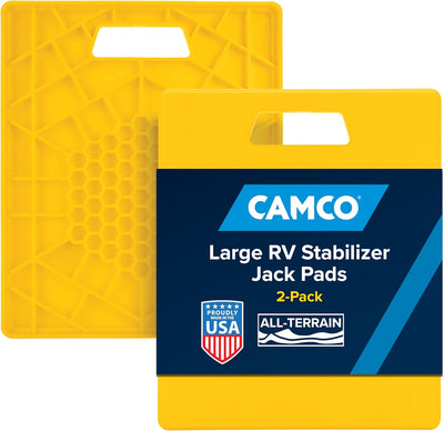 Camper/RV Large Stabilizer Jack Pads - Features Interlocking Design & Handy Strap for RV Storage - Built-in Handle