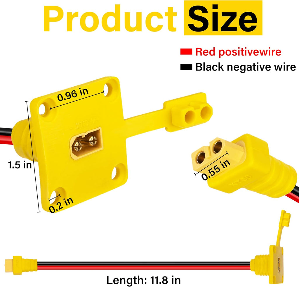 1FT XT60 Male to Female Mount Panel Cable, 12AWG XT60 Connector Kit