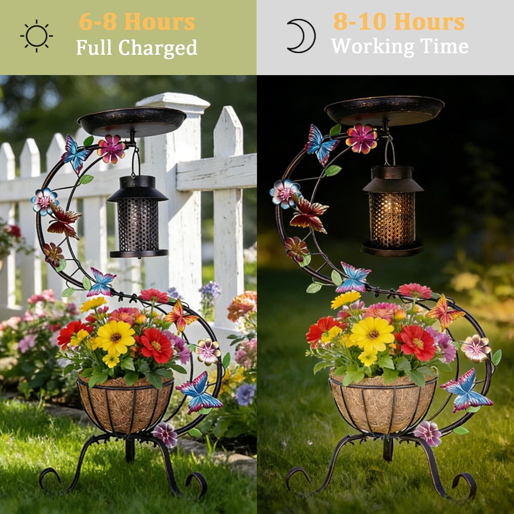 3-in-1 Vintage Bird Bath & Detachable Hanging Bird Feeder with Flower Planter, Metal Heavy Duty Outdoor Birdbath