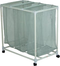 3-Bag Mesh Rolling Laundry Sorter Cart (Soft Silver), Easy Roll Casters, Space-Saving & Durable, Perfect for Bedroom