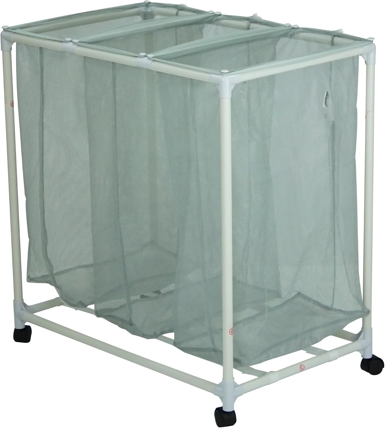 3-Bag Mesh Rolling Laundry Sorter Cart (Soft Silver), Easy Roll Casters, Space-Saving & Durable, Perfect for Bedroom