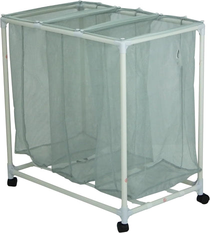 3-Bag Mesh Rolling Laundry Sorter Cart (Soft Silver), Easy Roll Casters, Space-Saving & Durable, Perfect for Bedroom