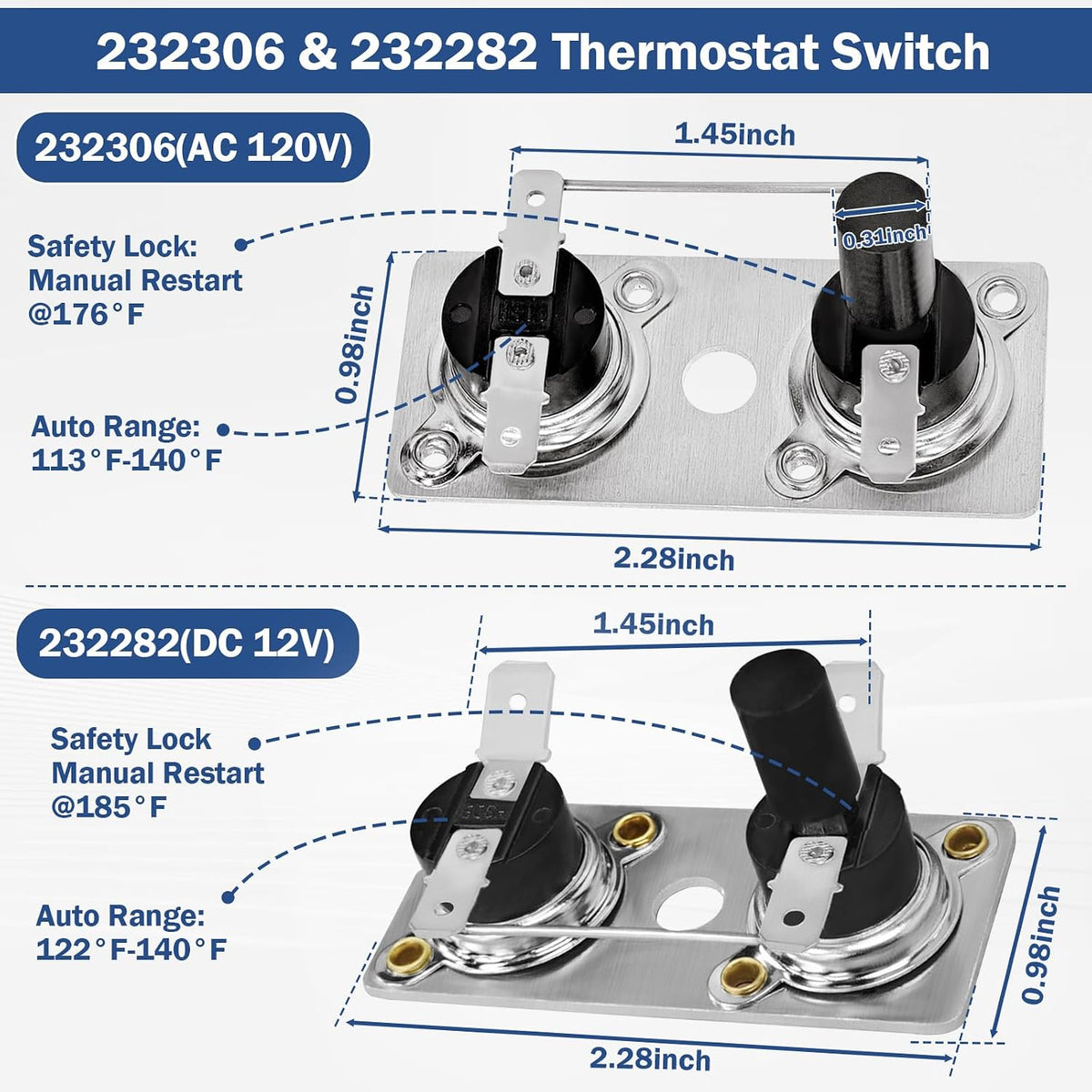 232306 & 232282 Thermostat Water Heater Limit Switch Kit 12V & 120V T-Stat