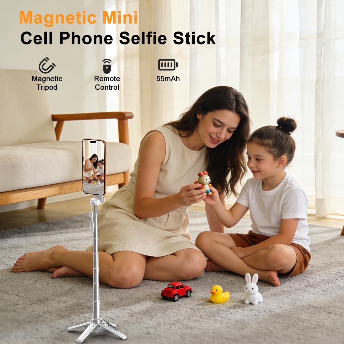 Upgrated 5-in-1 Magnetic Selfie Stick with Remote for Cell Phone 360° Rotation.Can Transforms into Mini Tripod/Camera