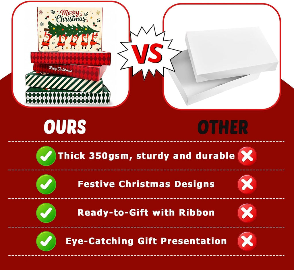 12 Christmas Gift Boxes with Lids, Holiday Present Boxes for Shirts