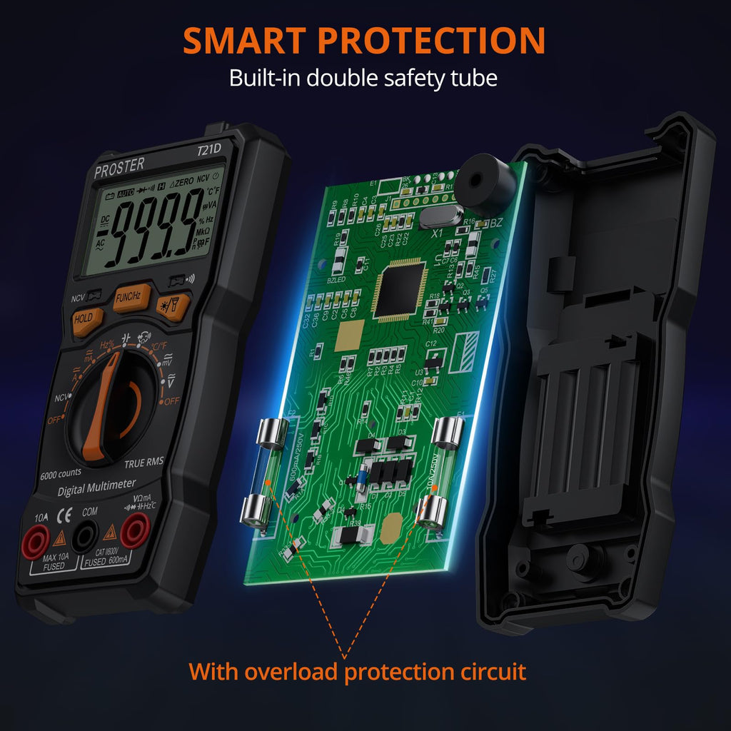 Proster 6000 Counts TRMS Multimeter - NCV Auto-Range for AC/DC
