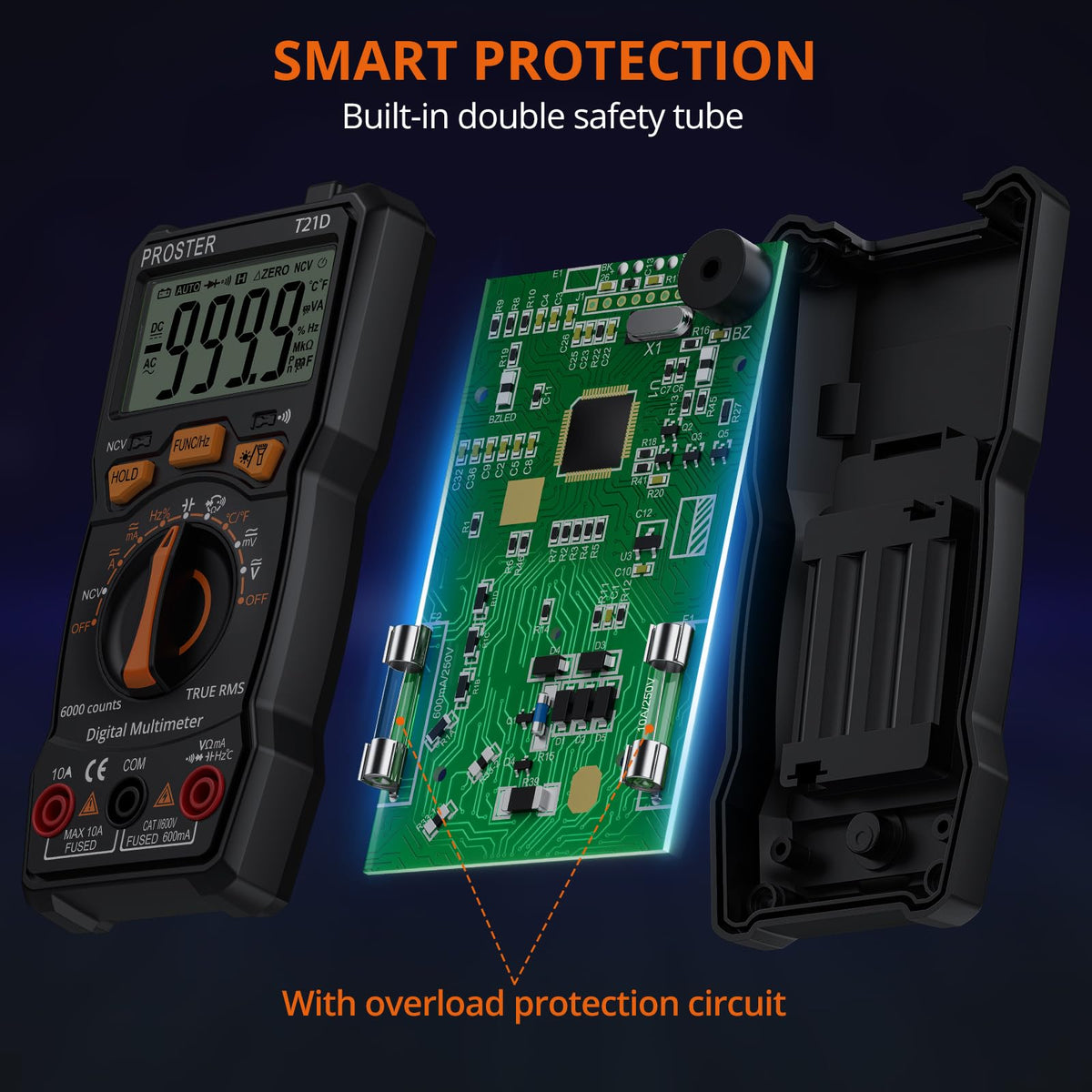 Proster 6000 Counts TRMS Multimeter - NCV Auto-Range for AC/DC