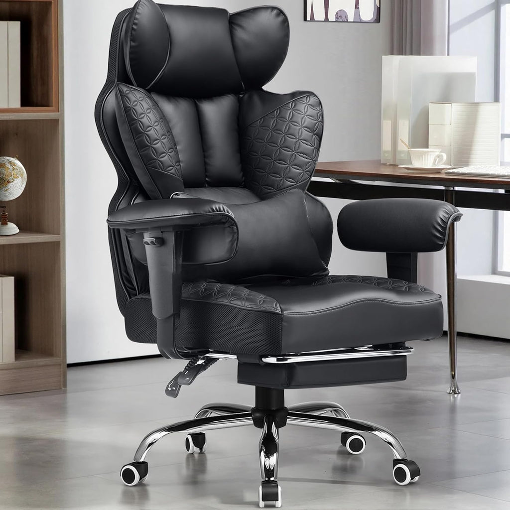 Big and Tall Gaming Chair 400lbs Heavy Duty Office Chair with Foot Rest & Ergonomic Pocket Spring Lumbar Support
