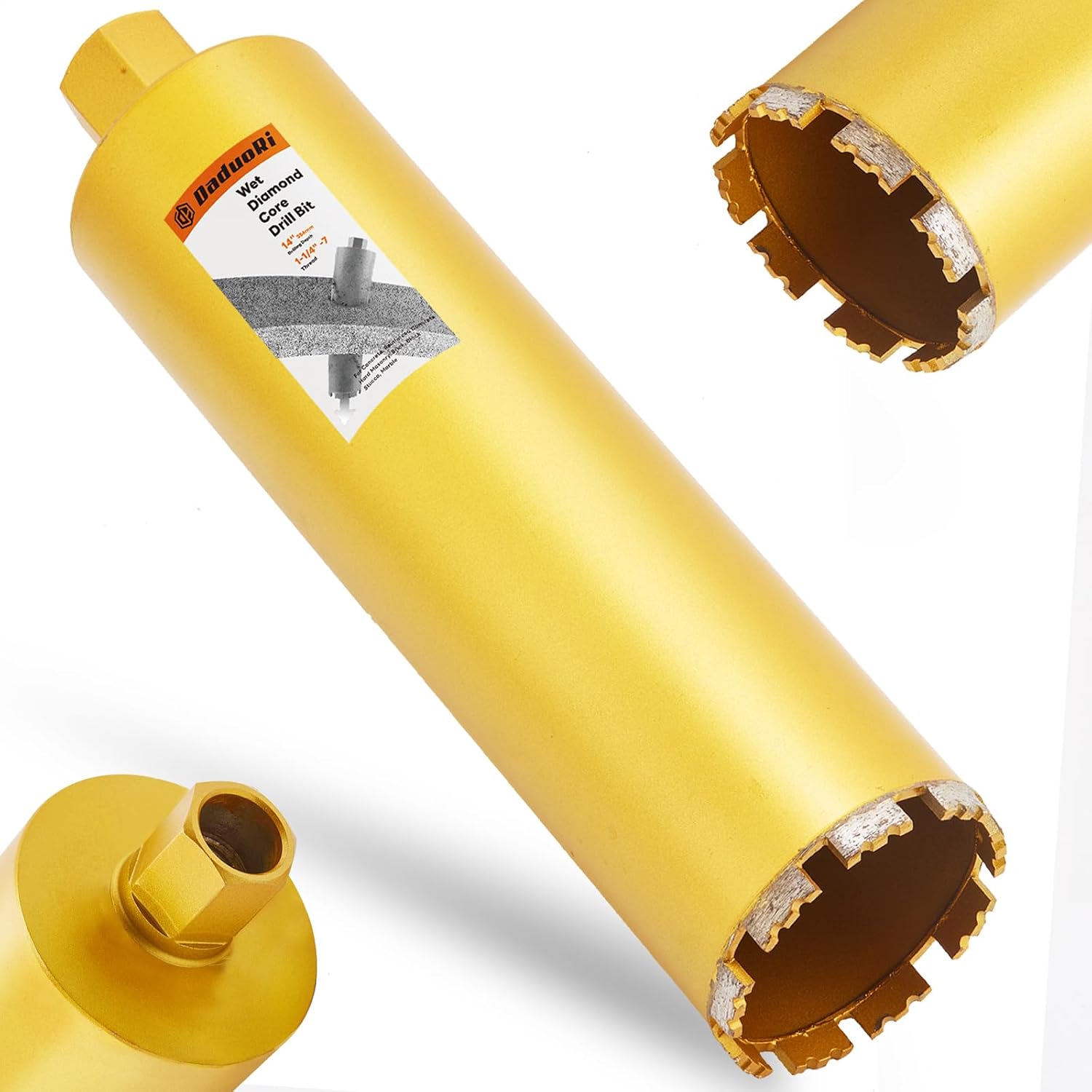 3 1/2 Inch Wet Core Drill Bit, 3.5" Core Bits for Concrete, 1-1/4"-7 Thread, 14" Drilling Depth Diamond Core Drill