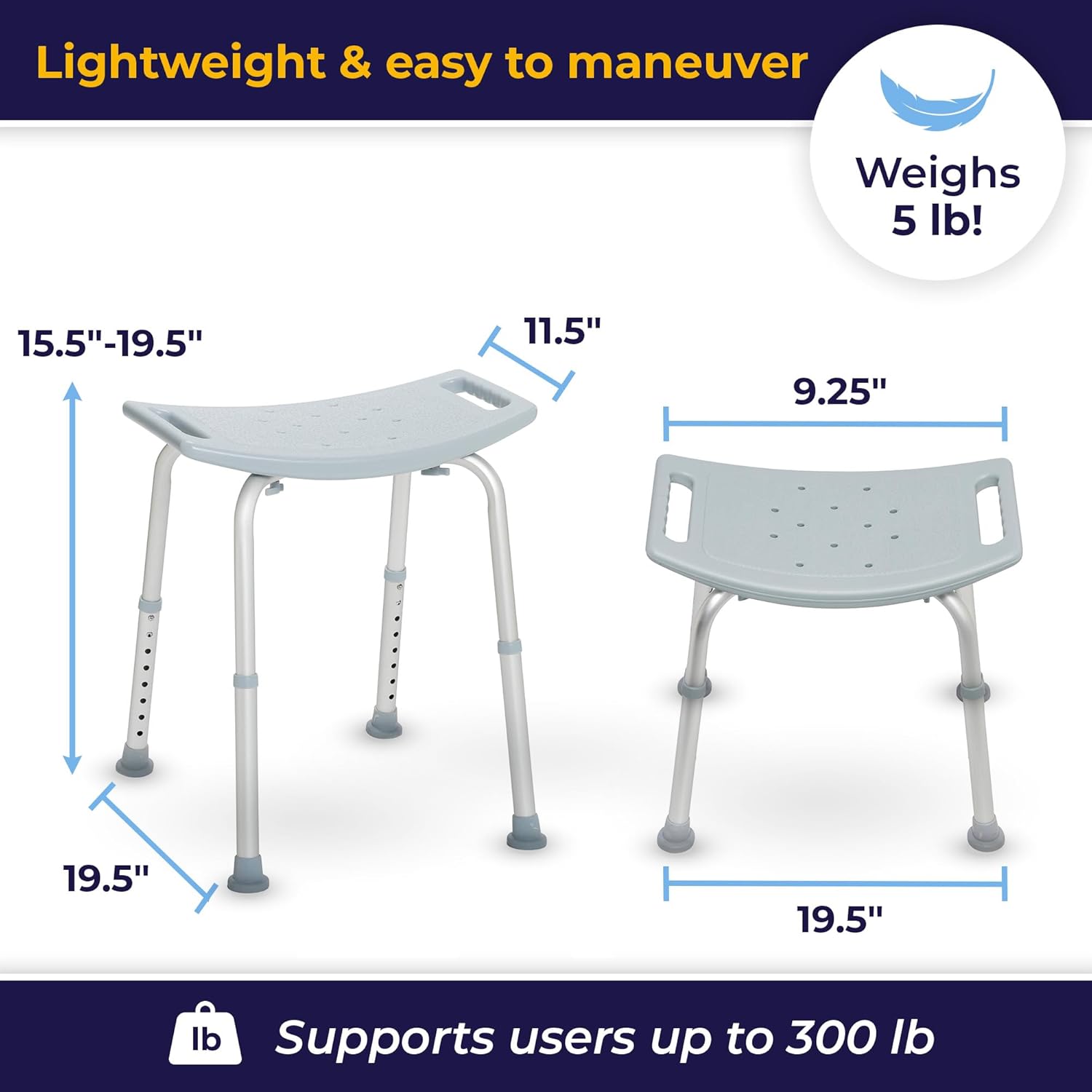 Shower Chair for Inside Tub & Shower, Adjustable Bath Seat with Suction Feet, Non-Slip Stool for Elderly & Disabled
