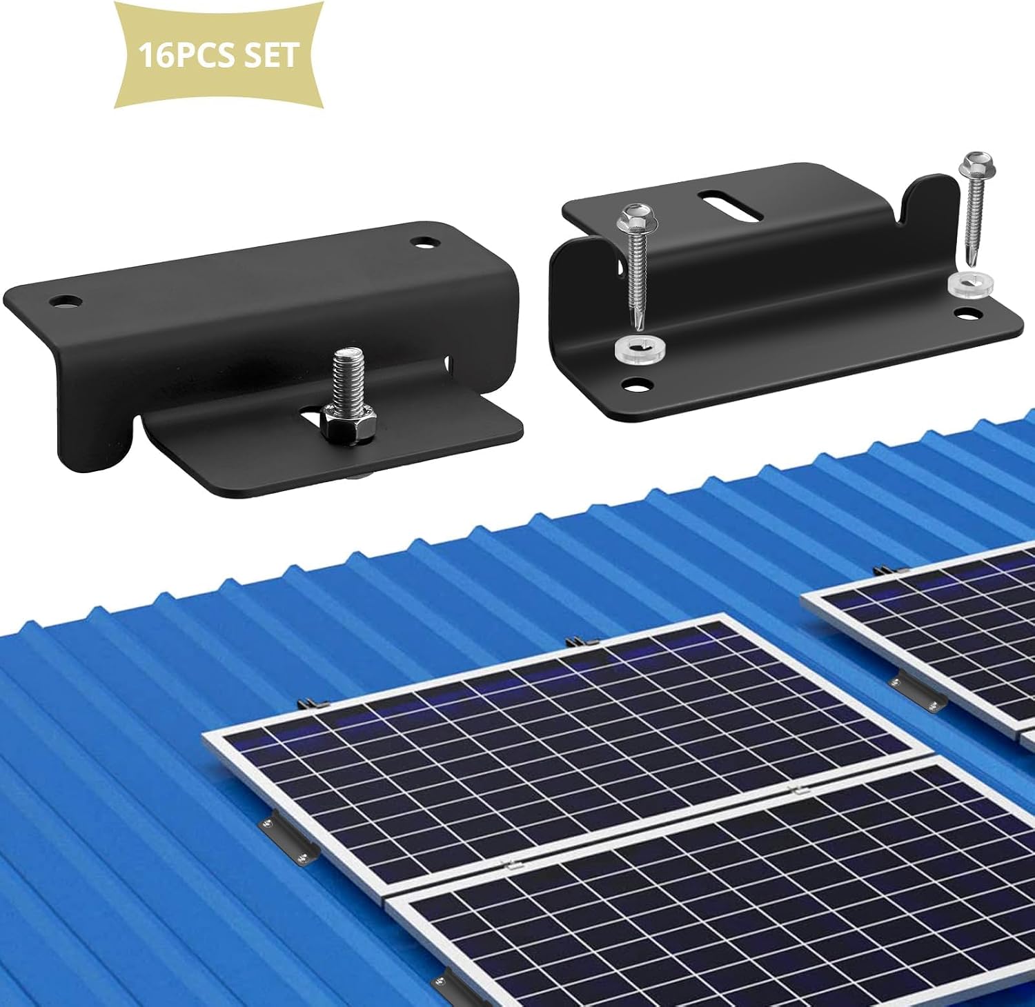 16PCS Solar Panel Z Bracket, Solar Mounting Kit for RV, Roof, Black | Aluminum Solar Panel Mounting Brackets, 304