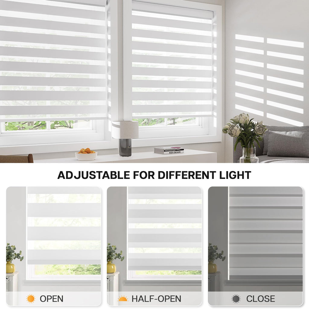 No Drill Zebra Blinds for Windows 34" W x 64" H, White