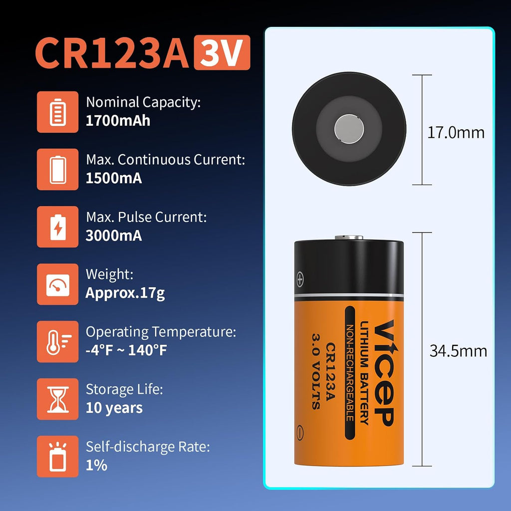 6-Pack CR123A Lithium Battery for Flashlight & Detector | CR 123A 3V CR17345 Coin Cell Batteries – Compatible with