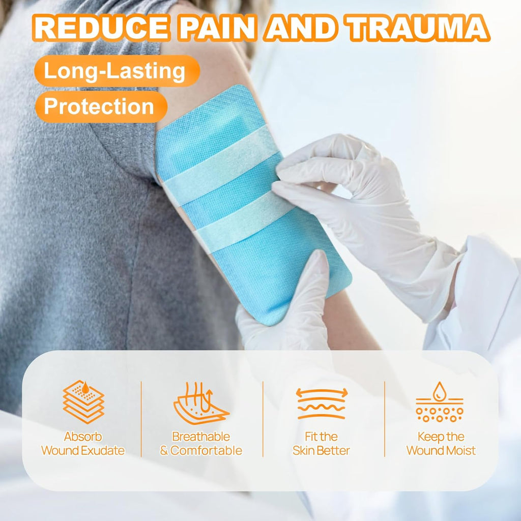 Super Absorbent Wound Dressing Pads 4"x 8", 10 Individual Pack, Non Adhesive Absorbent Bandages for Wound Care, Soft