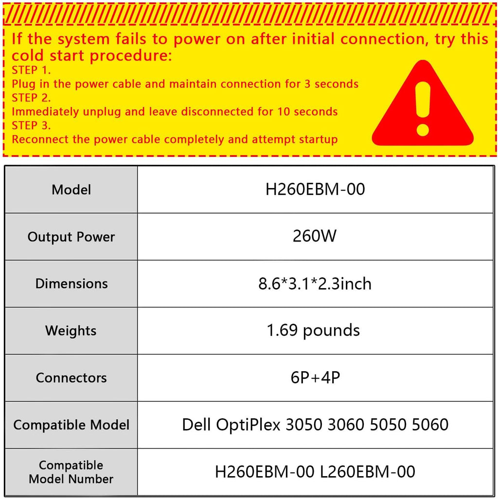 260W Power Supply H260EBM-00 Compatible with Dell Optiplex 3050 3060 5050