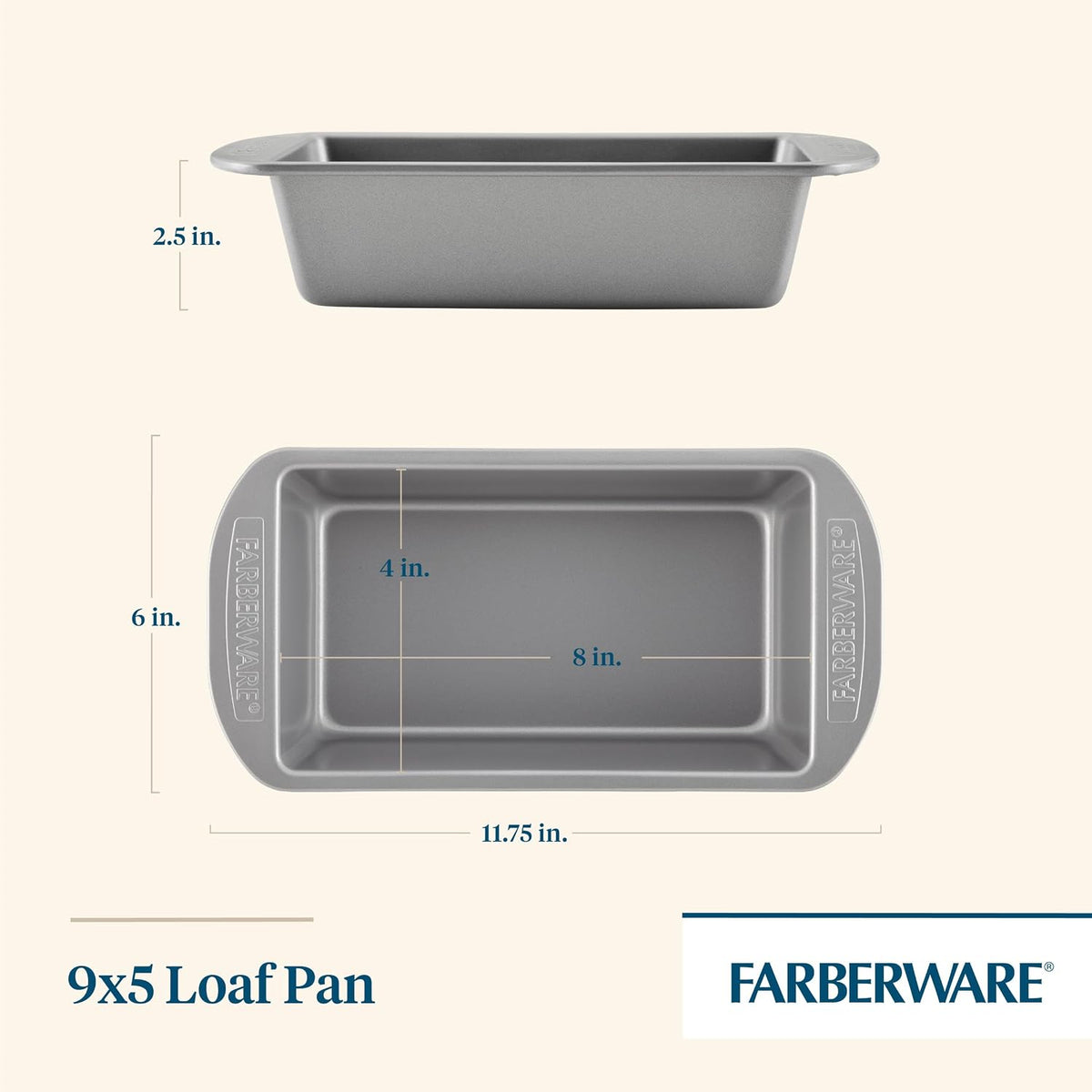 Bakeware Nonstick Loaf Pans for Baking, 9-Inch x 5-Inch, Gray