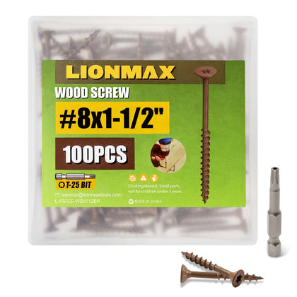 Wood Screws 1-1/2 Inch, Deck Screws #8 x 1-1/2", 100 PCS, Brown