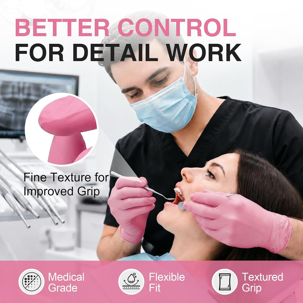 Medical Nitrile Exam Gloves, Powder & Latex Free, Pink