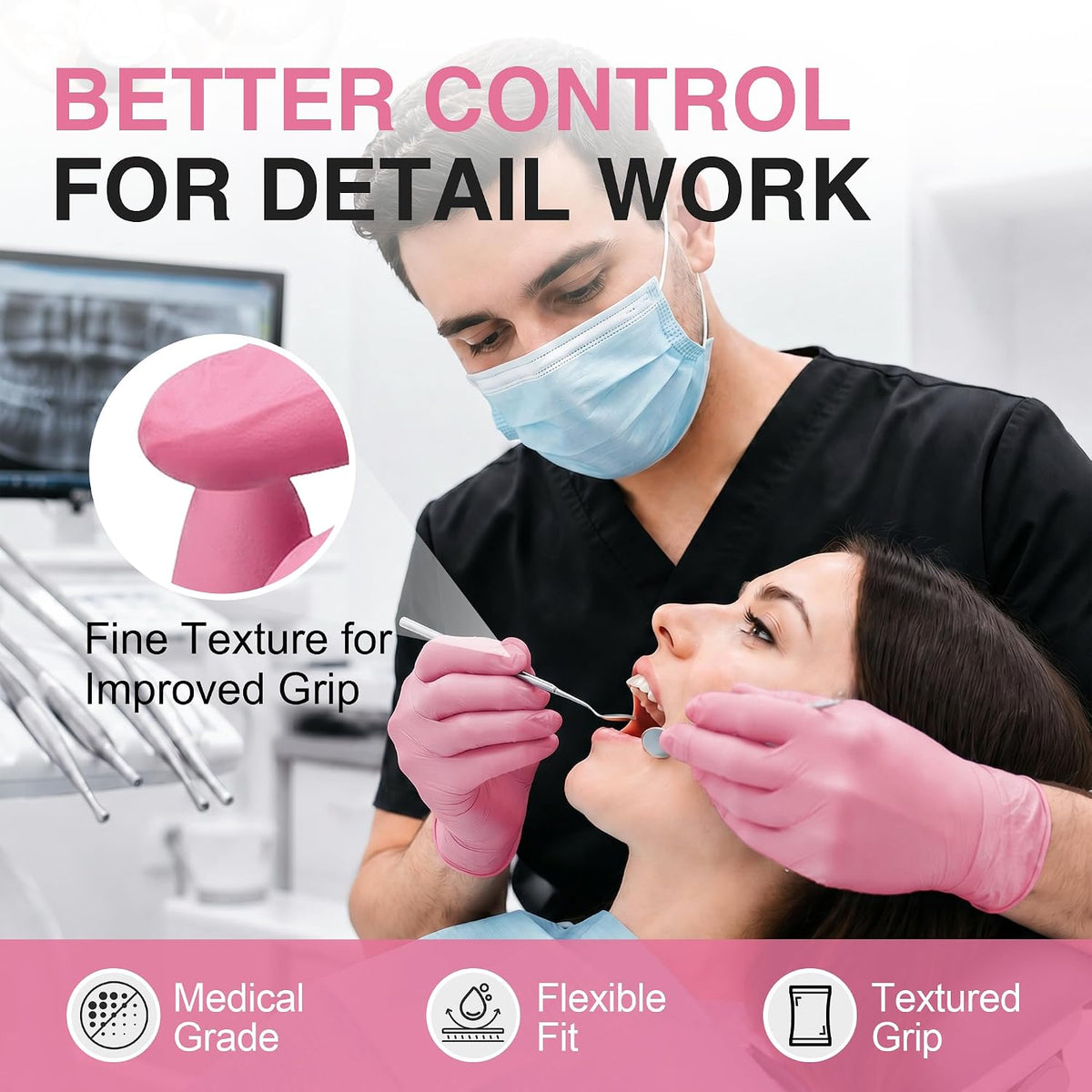 Medical Nitrile Exam Gloves, Powder & Latex Free, Pink