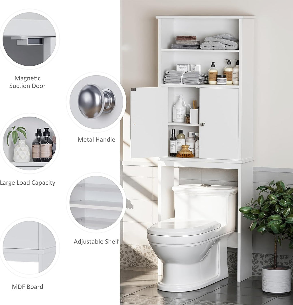Over the Toilet Storage Cabinet for Bathroom, Extra Tall Over Toilet Storage, Space Saver W/Adjustable Shelf & Open