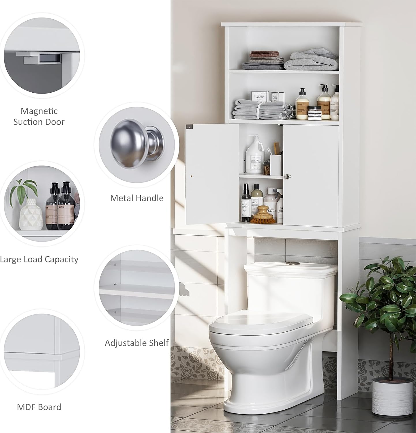 Over the Toilet Storage Cabinet for Bathroom, Extra Tall Over Toilet Storage, Space Saver W/Adjustable Shelf & Open