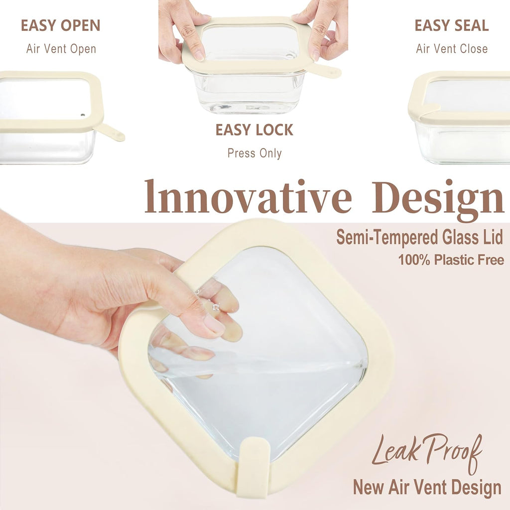 Glass Food Storage Containers with Glass Lids, Microwave Safe Food Container Set, Aitight Meal Prep Container Set