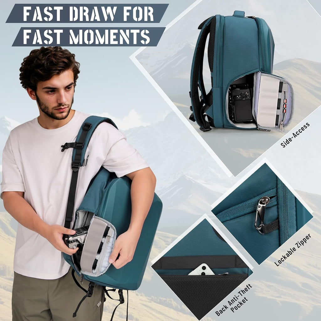 Camera Backpack Hard Shell for DSLR/SLR Waterproof Camera Bag with Laptop Compartment 15.6 Inch Professional Camera