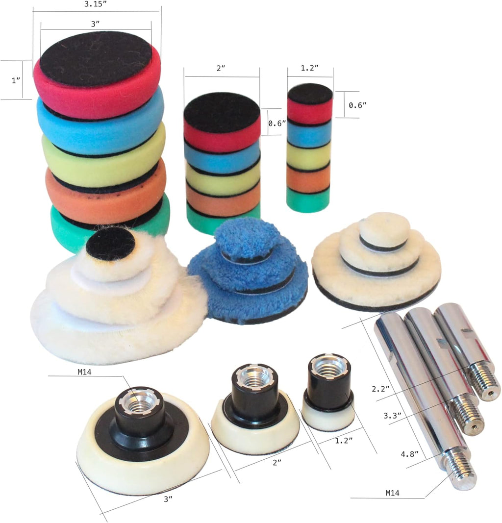 Mini Rotary Car Polisher Machine Buffing with Pads and M14 Extension Shafts