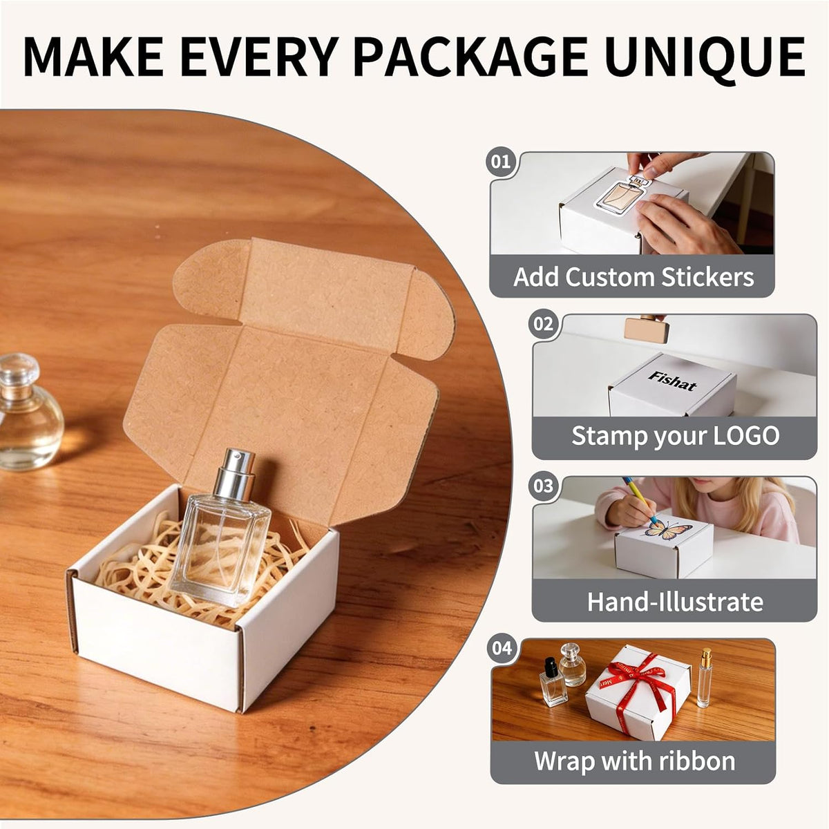 4" x 4" x 2" White Corrugated Cardboard Shipping Boxes Set of 25