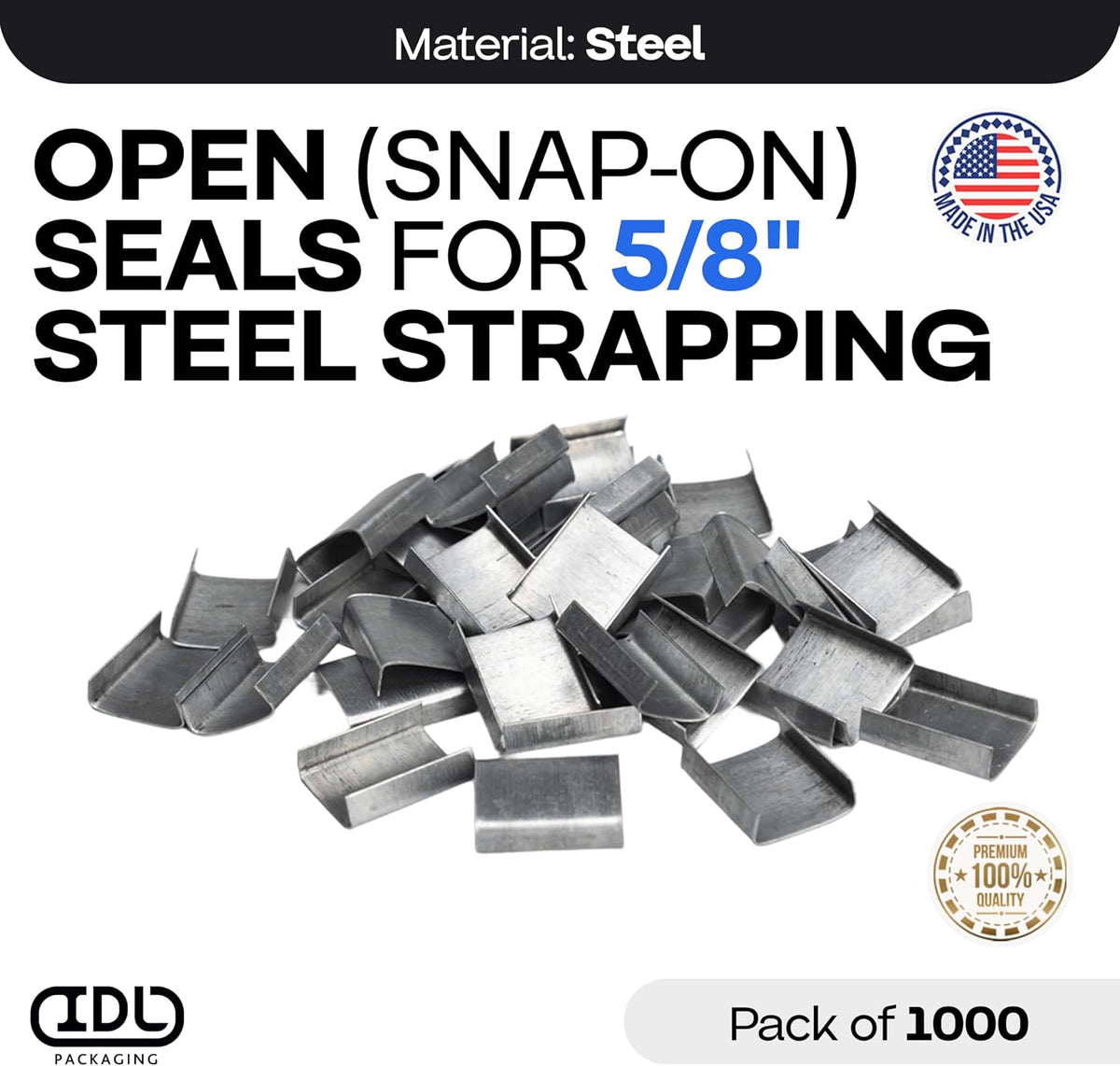 5/8" Open (Snap-On) Seals for Steel Strapping, Pack of 1000