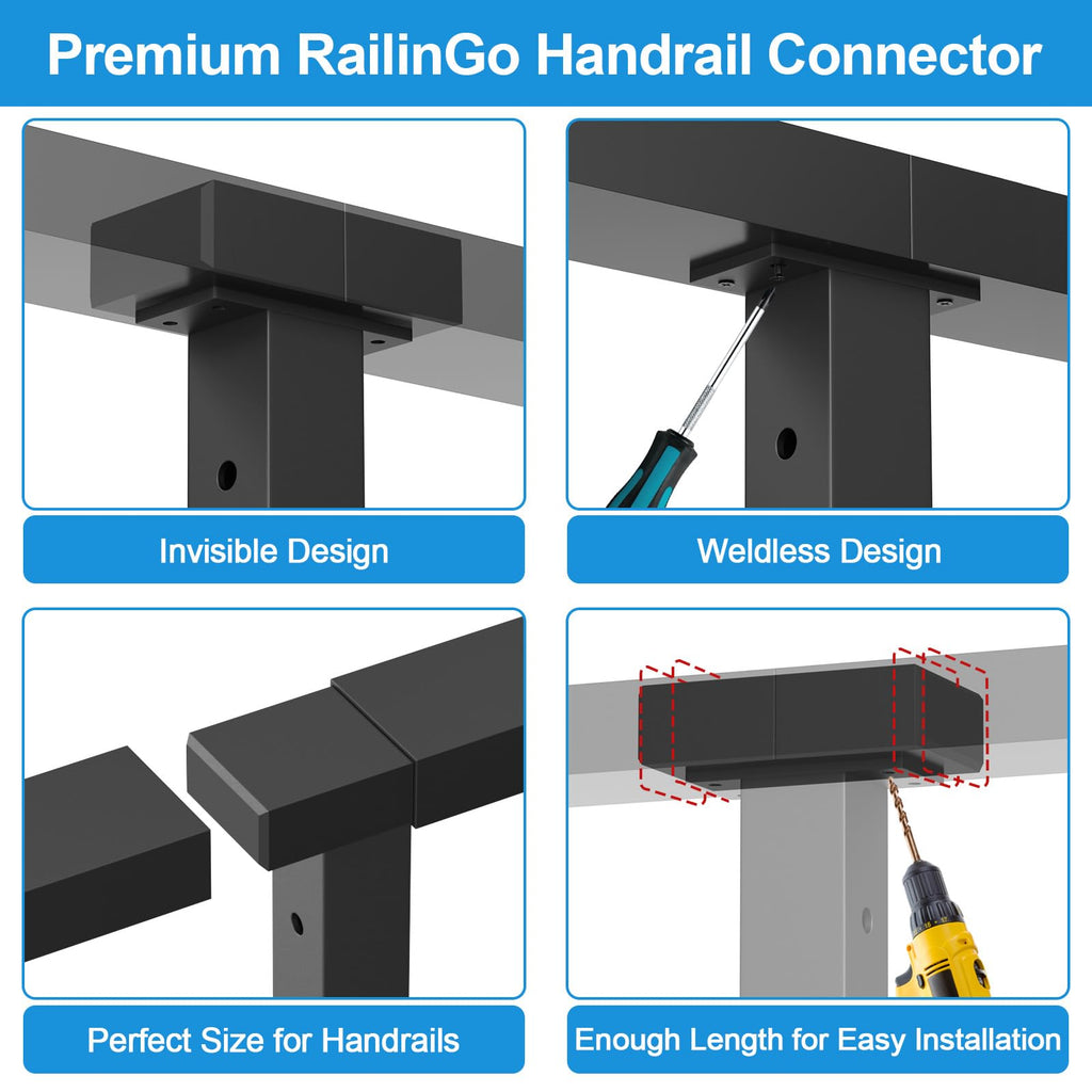 Black Extension Connectors for Cable Railing Flat Handrail