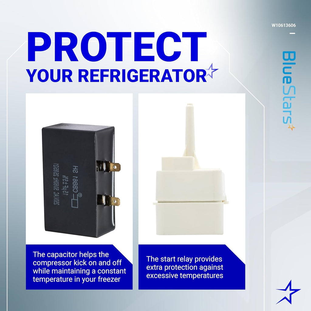 W10613606 Refrigerator Compressor Start Relay and Capacitor | For Whirlpool KitchenAid Kenmore Refrigerators