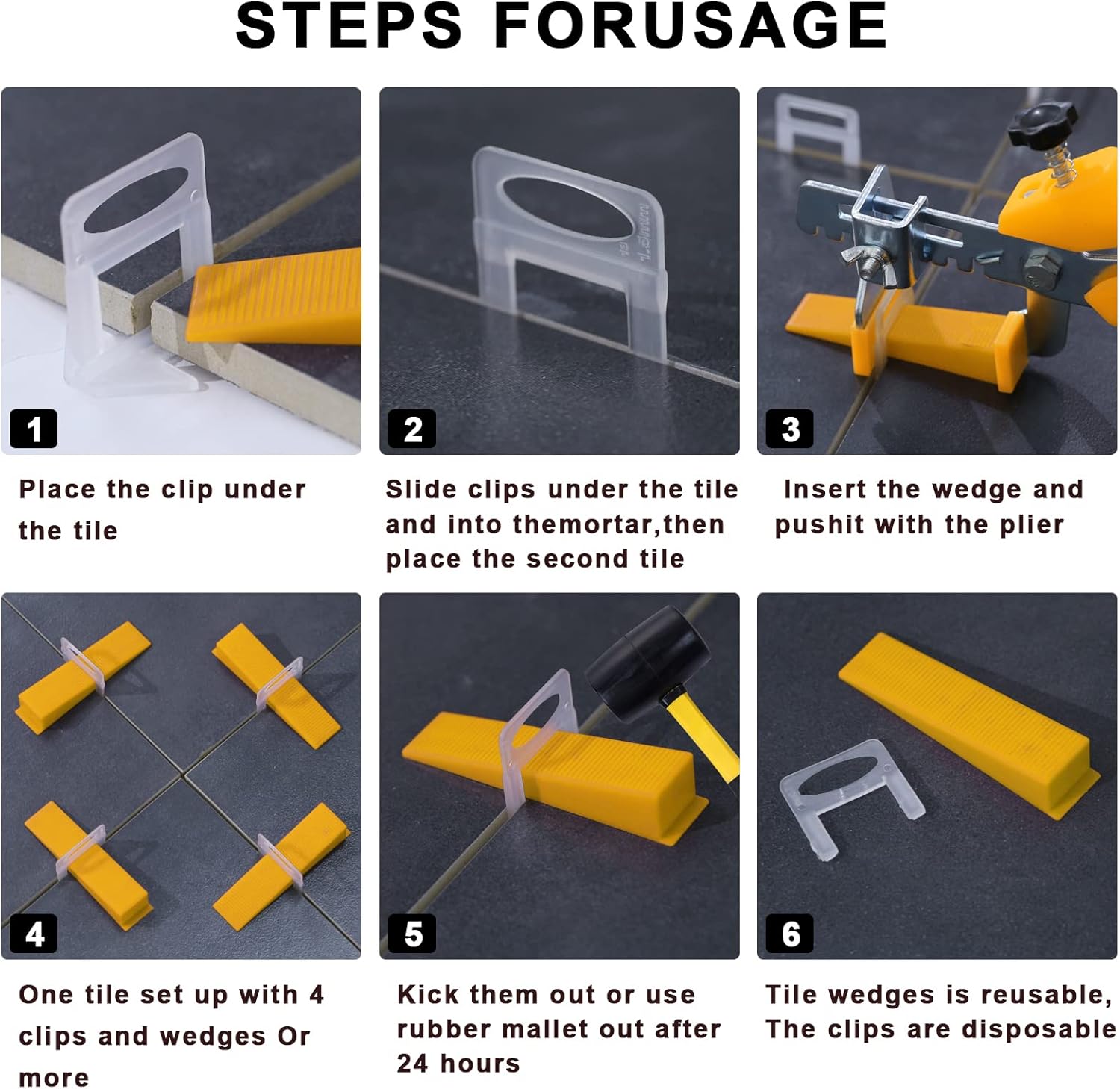 Tile Leveling System Clips 1/16 Inch 4500 Piece Tile Spacers Clips and 16 oz Rubber Mallet Hammer .Tile Tools Set for