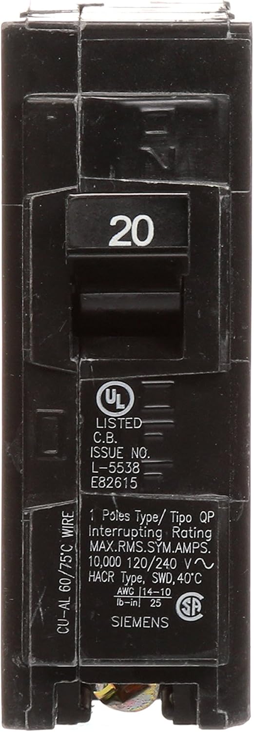 Siemens Q250 50-Amp Double Pole and Q120 20-Amp Single Pole Type QP Circuit Breakers