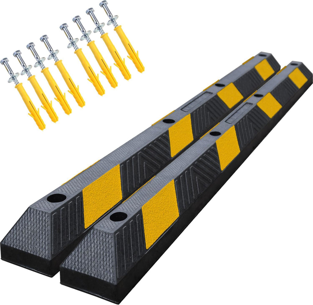72" Inch Heavy-Duty Parking Curb | 2-Pack 6-Foot Rubber Wheel Stop for Garage Parking Lot Safety, Installation Kits