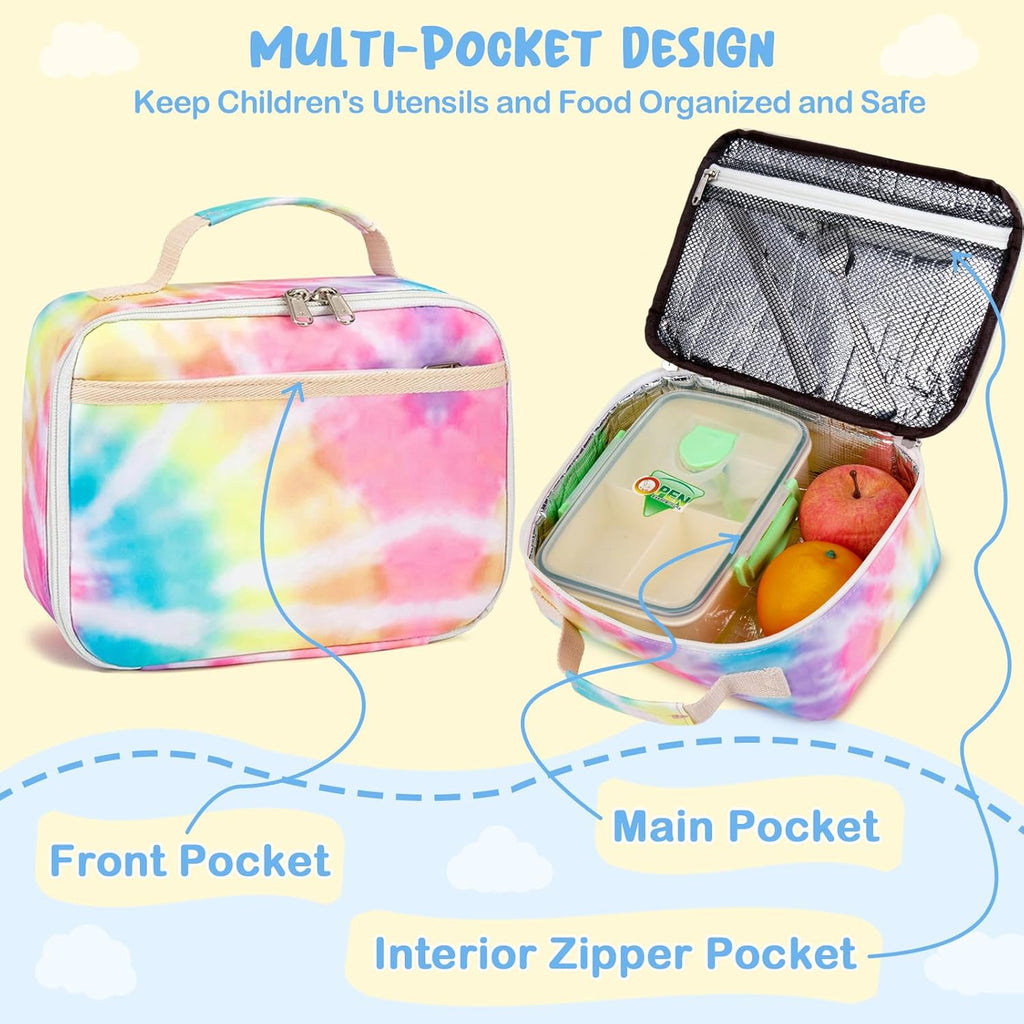 Kids Lunch Box Boys Girls Insulated Lunch Cooler Bag Reusable Lunch Tote Kit for School Travel (094 Tie Dye)