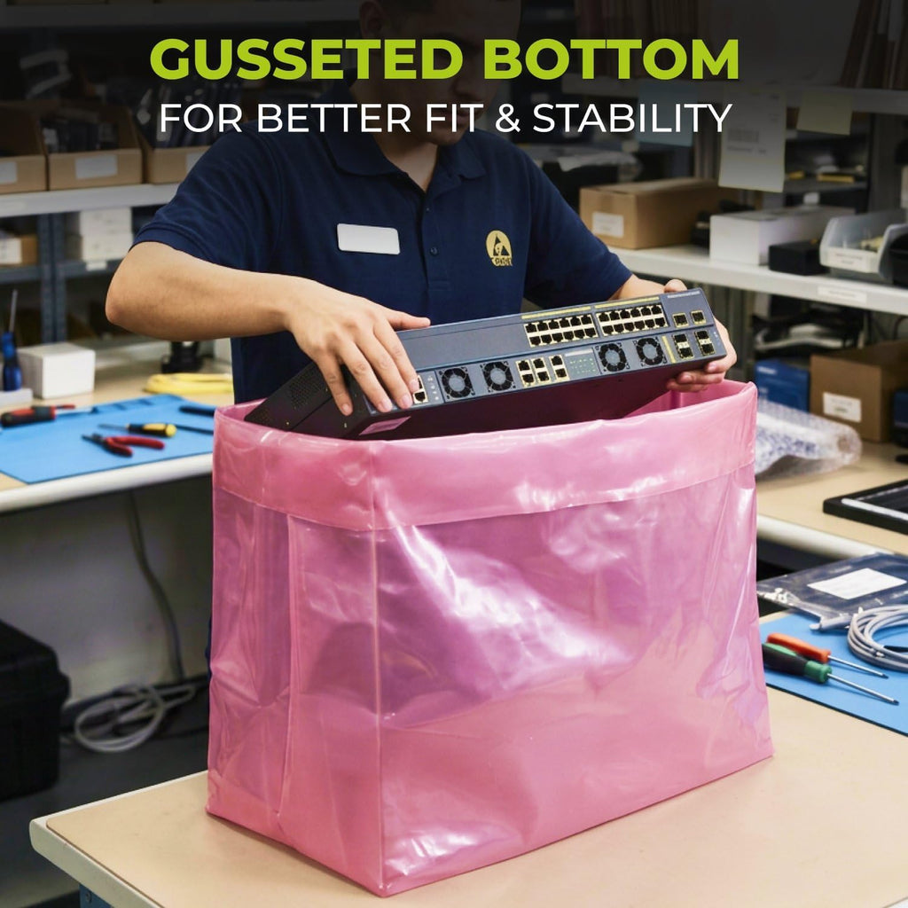 15" x 9" x 24" Pink Anti-Static Poly Bags, Pack of 15 - ESD Safe 4 Mil Plastic Bags for Electronics & Computer Parts