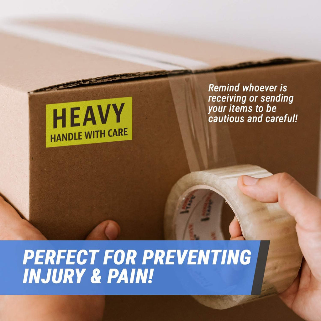 Caution Heavy, Handle with Care Labels (4 x 2 inch, Fluorescent Yellow with Bold Letters - 900 Labels) Warning Heavy